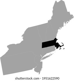 Vector Illustration Of Black Map Of US Federal State Of Massachusetts Inside The Map Of Northeast Region Of USA