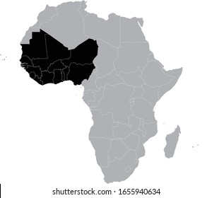 vector illustration of Black Map of West Africa countries