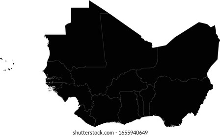 vector illustration of Black Map of West Africa countries on white background