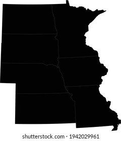 ilustración vectorial del Mapa Negro de la región centro-norte occidental con el estado federal de los Estados Unidos