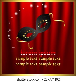 Vector illustration of Black mask on a red background. The theater season. Masquerade.