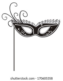 Vector illustration of black masquerade mask on white background.