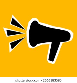 Ilustración vectorial de un altavoz negro del megáfono en un fondo amarillo. Ideal para volantes, anuncios y Plantillas promocionales.