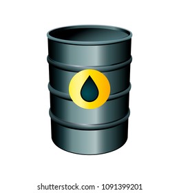 Vector illustration of black metal oil barrel on white background