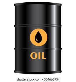 Vector illustration of black metal oil barrel on white background