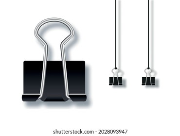 Vector illustration for black metal paper clips isolated on white background.