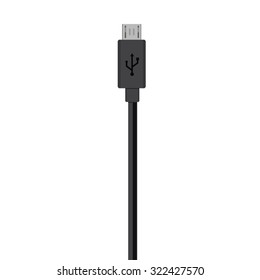 Vector illustration black micro usb cord, cable, connector symbol