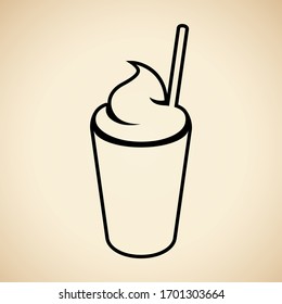 Vector Illustration of Black Milkshake with a Straw Icon isolated on a Beige Background