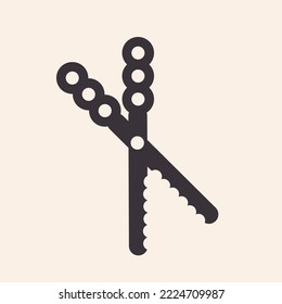 Vector illustration of black minimalist children's scissors on a yellow background.