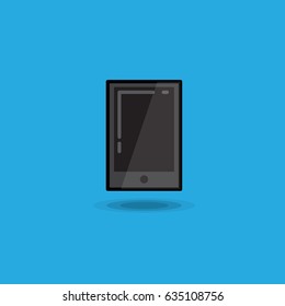 Vector illustration black mobile phone, smartphone on blue background.