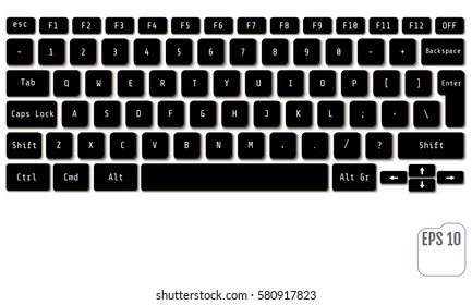 Vector illustration of black modern laptop keyboard. Modern laptop keyboard for your site.