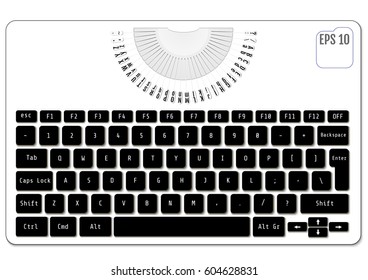 Vector illustration of black modern laptop keyboard with elements of typewriter. Stylized for your business. New concept.