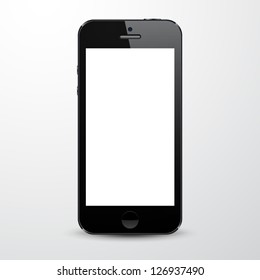 Vector illustration of black modern realistic smartphone with empty white screen. Eps10.