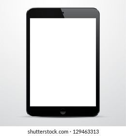 Vector illustration of black modern realistic tablet pad with empty white screen. Eps10.