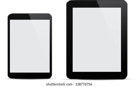 Ilustración vectorial de dispositivos electrónicos realistas negros modernos con pantalla blanca vacía. Eps10.