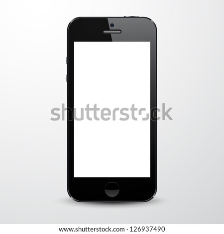 Vector illustration of black modern realistic smartphone with empty white screen. Eps10.