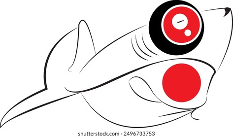 Vector illustration. Black Monster Fish on a white Background. Cute Black Monster. Monsters with Different Emotions.