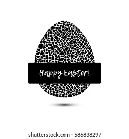 Vector illustration with black mosaic egg on white background. Happy Easter vector illustration.