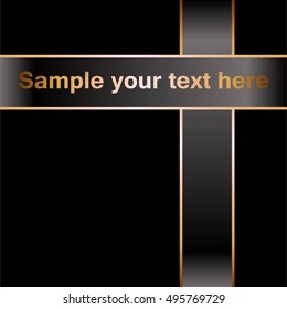 Vector illustration of Black, mourning, shiny gold ribbon with an inscription on a black background.