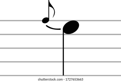 vector illustration of Black music Appoggiatura note on ledger lines