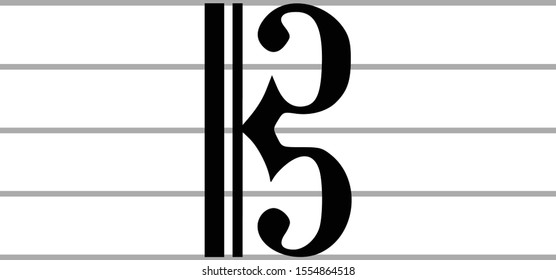 vector illustration of black music C clef on ledger lines