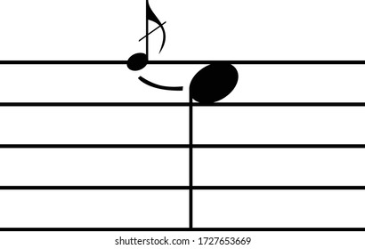 vector illustration of Black music Crushed note on staff lines