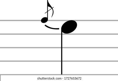 vector illustration of Black music Crushed note on ledger lines