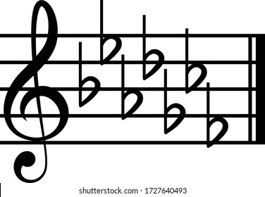 Vector Illustration Of Black Music Flat Key Signature On Staff Lines