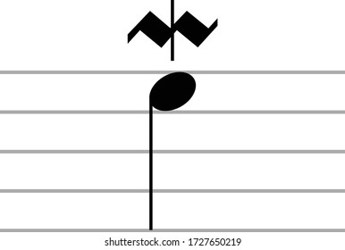 Vector Illustration Of Black Music Lower Mordent Note On Ledger Lines