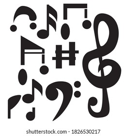 Vector illustration of black music notes. Music icon set.