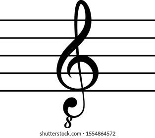 vector illustration of black music octave clef on staff lines