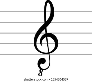 vector illustration of black music octave clef on ledger lines