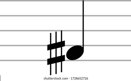 vector illustration of Black music Sesquisharp note on ledger lines