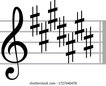 Vektorbild der Black Music Sharp-Schlüsselsignatur auf Ledgerlinien