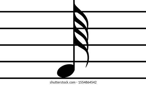 vector illustration of black music sixty fourth  note on staff lines