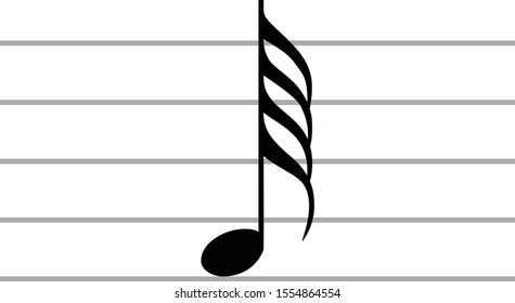 vector illustration of black music sixty fourth  note on ledger lines