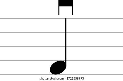 vector illustration of Black music symbol of Down bow note on ledger lines