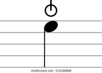 vector illustration of Black music symbol of Snap pizzicato note on ledger lines