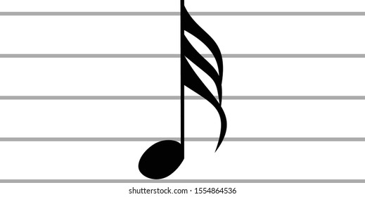 vector illustration of black music thirty second note on ledger lines