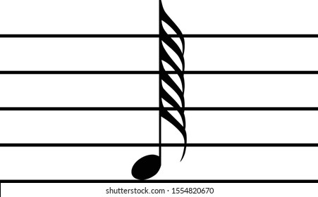 vector illustration of black music two hundred fifty sixth note on staff lines