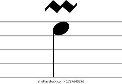 Vector Illustration Of Black Music Upper Mordent Note On Ledger Lines