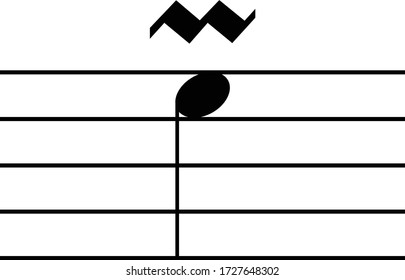 Vector Illustration Of Black Music Upper Mordent Note On Staff Lines