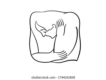 Ilustración vectorial. Negro sobre blanco. Dibujo lineal. Dibujado a mano. Triste hombre. Depresión. Art.