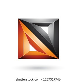 Vector Illustration of Black and Orange 3d Geometrical Embossed Triangles and Square Shape isolated on a White Background