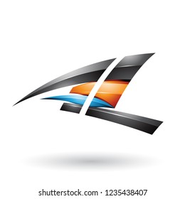 Vector Illustration of Black and Orange Dynamic Glossy Flying Letters A and L isolated on a White Background