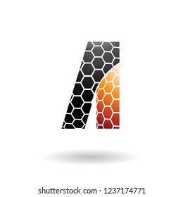 Vector Illustration of Black and Orange Letter A with Honeycomb Pattern isolated on a White Background