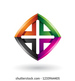 Vector Illustration of Black Orange Magenta and Green Skewed Diamond Shape isolated on a White Background