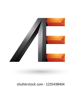Ilustración vectorial de pirámide negra y naranja como letras duales de A y E aisladas en fondo blanco