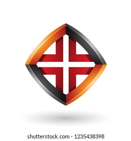 Vector Illustration of Black Orange and Red Skewed Diamond Shape isolated on a White Background