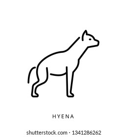 Vector illustration black outline african safari animal, mammal hyena isolated on white background. Linear minimalistic logo with an image of a hyena icon